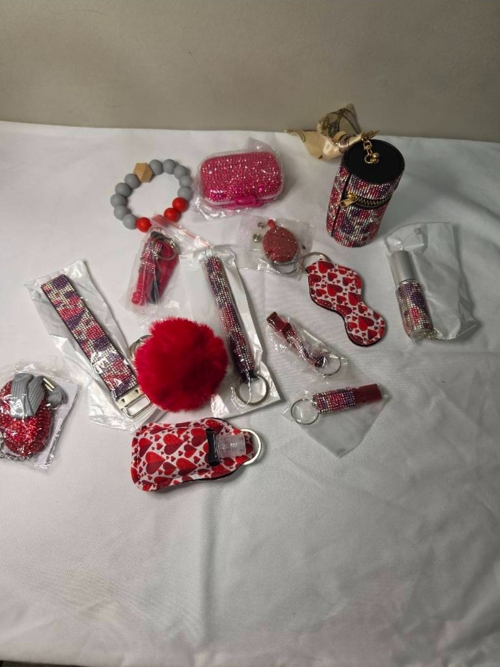 Women Accessories Set – Assorted Red and Pink Fashion Keychains and Holders